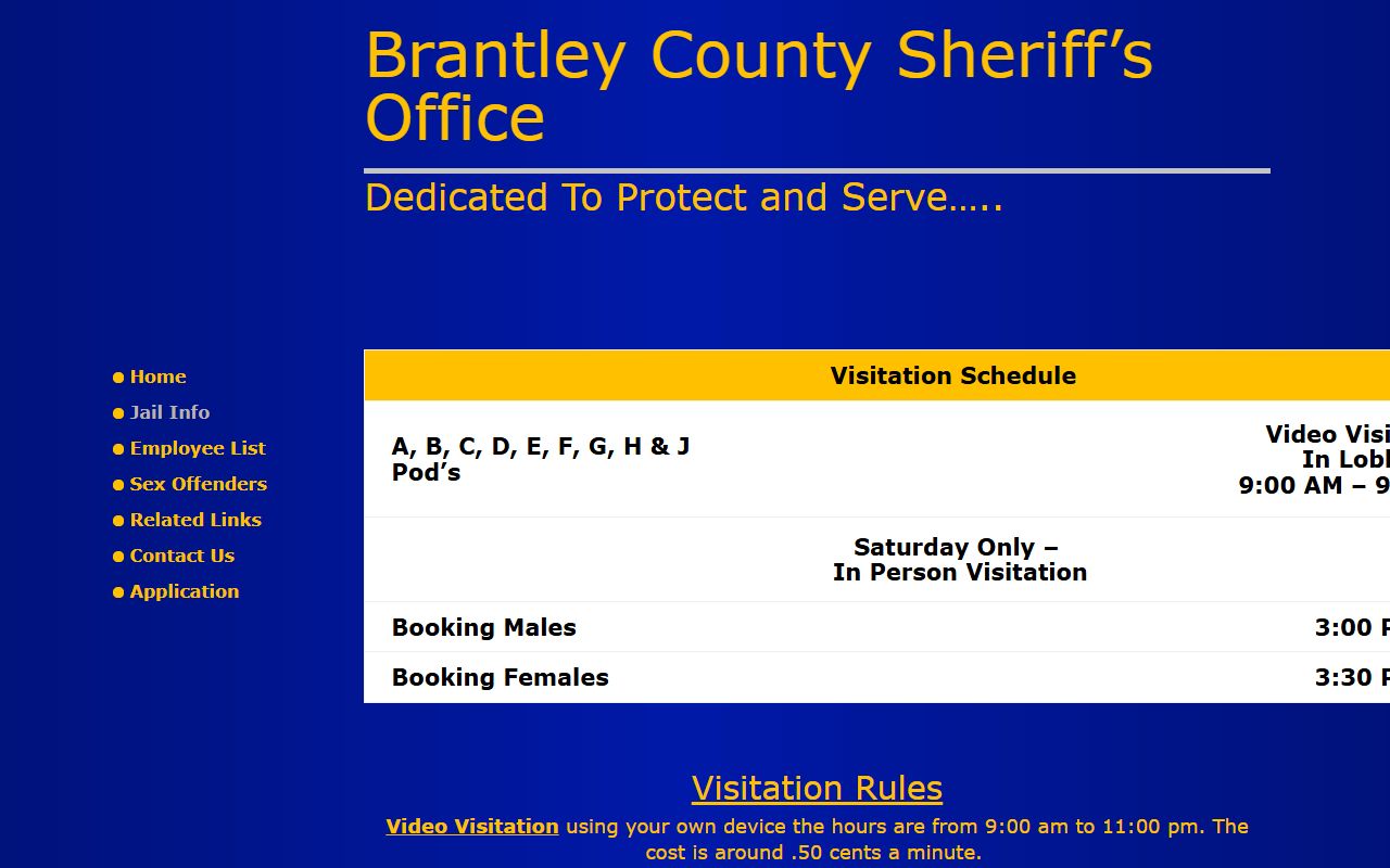 Brantley County Jail visitation mail commissary rules